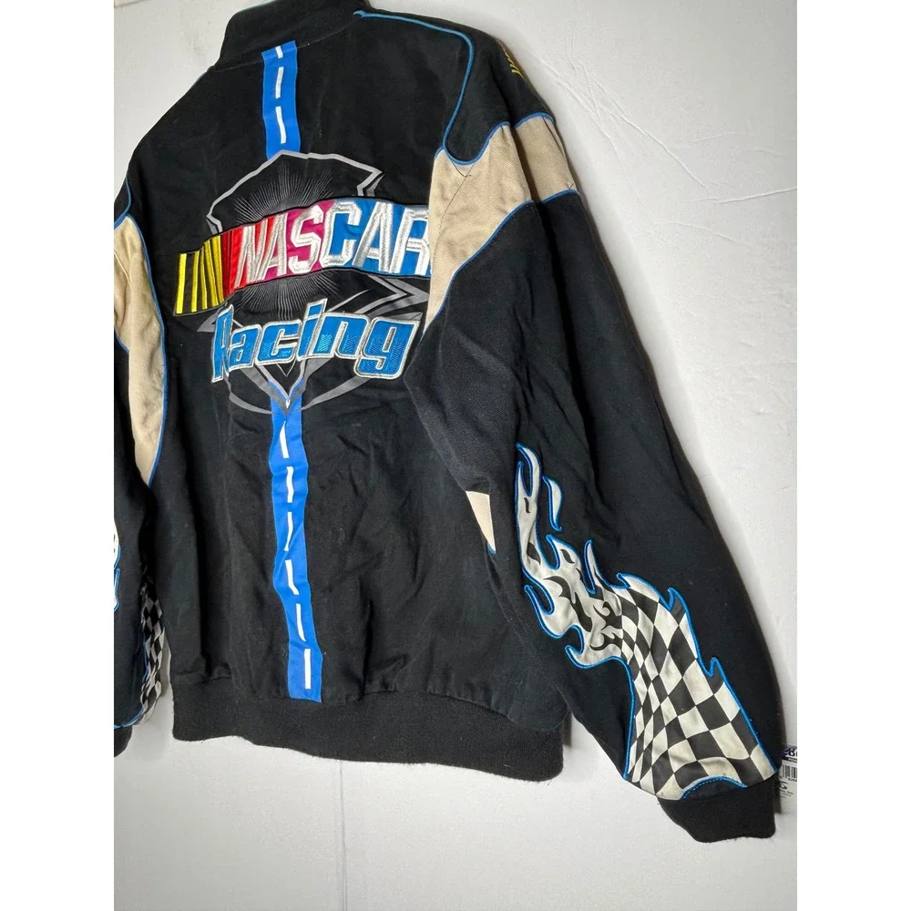 JH Design NASCAR Racing Jacket Mens XL Black Cotton Twill Embroidered Bomber Y2K